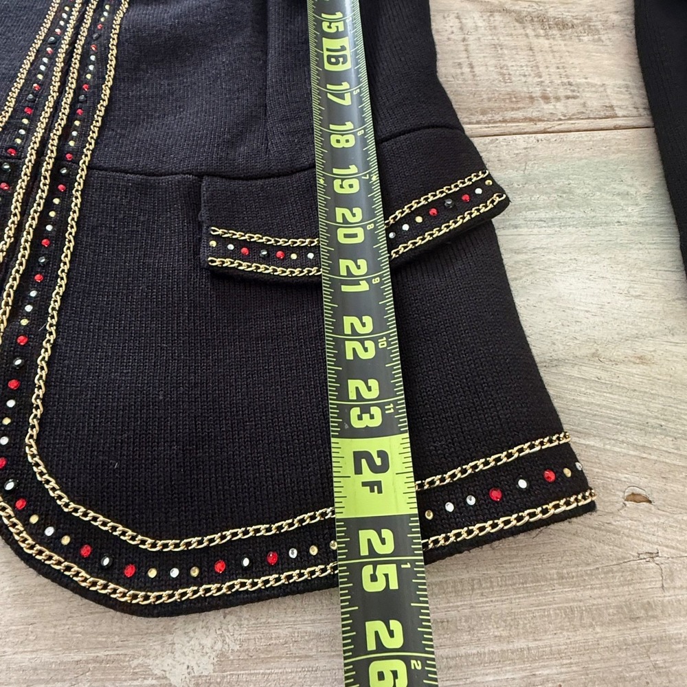 Donna Vinci Knits Womens Black Rhinestone Chain Trim Zip Front Jacket Size 10 - Picture 6 of 6